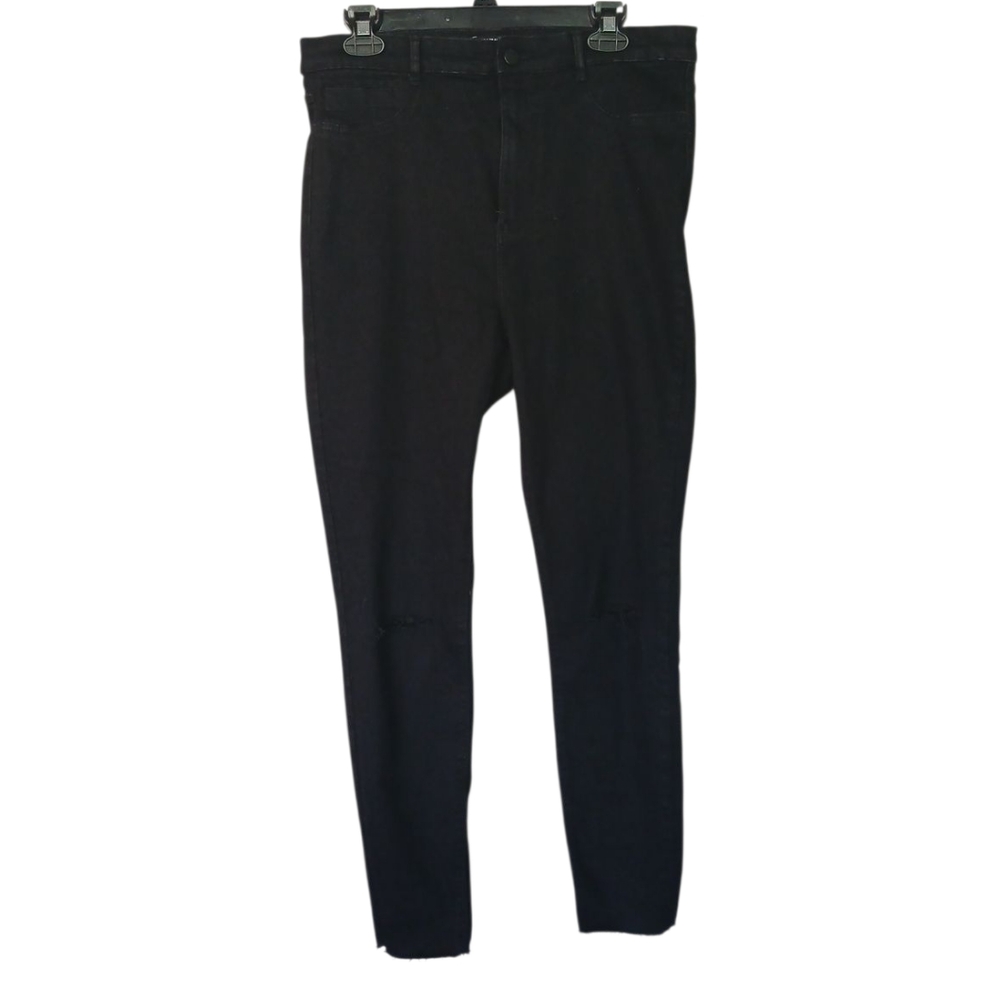 Zara High Rise Distressed Raw Hem Black Skinny Jeans Size 14